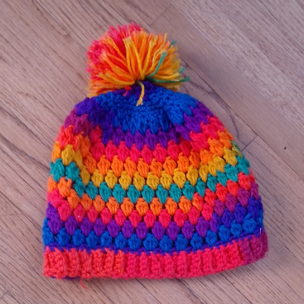 Hand Crafted Crochet Multicolor Pom-Pom Beanie